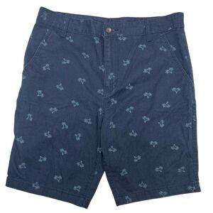 Faded Glory Men's Cotton Navy Light Blue Palm Tree Chino Shorts 34 Preppy Summer